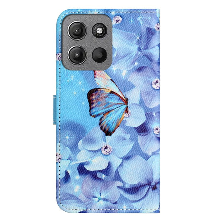For Motorola Moto G15 4G  /  G15 Power 4G Case Pattern Print PU Leather Wallet Phone Cover Cross Texture - Flower and Butterfly