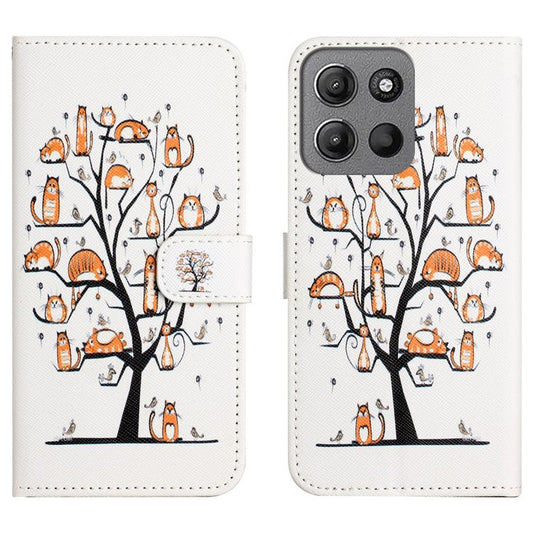 For Motorola Moto G15 4G  /  G15 Power 4G Case Pattern Print PU Leather Wallet Phone Cover Cross Texture - Cat and Tree
