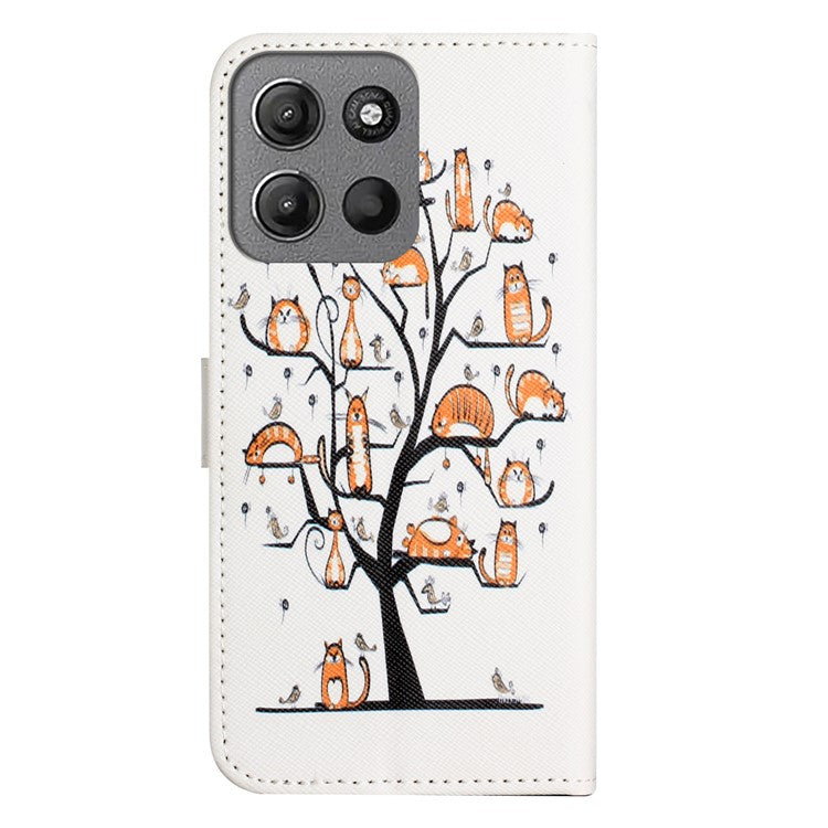 For Motorola Moto G15 4G  /  G15 Power 4G Case Pattern Print PU Leather Wallet Phone Cover Cross Texture - Cat and Tree