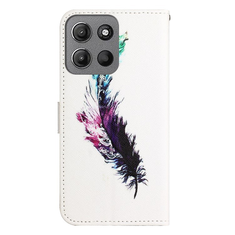 For Motorola Moto G15 4G  /  G15 Power 4G Case Pattern Print PU Leather Wallet Phone Cover Cross Texture - Feather