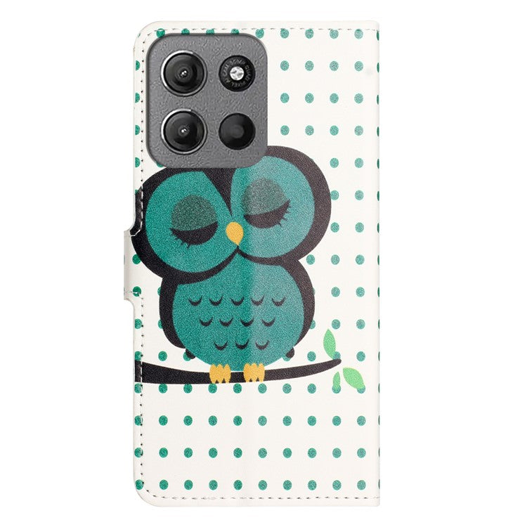 For Motorola Moto G15 4G  /  G15 Power 4G Case Pattern Print PU Leather Wallet Phone Cover - Dots Owl