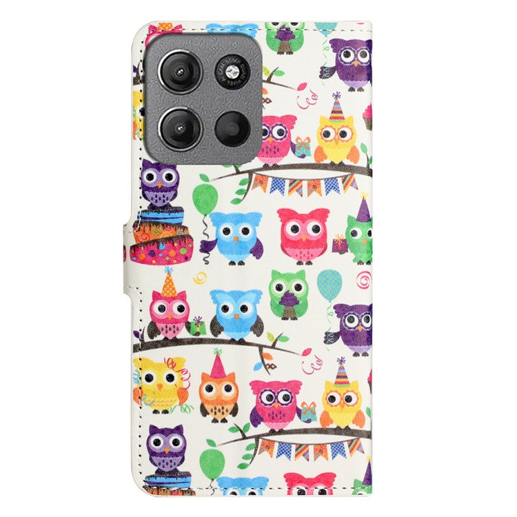 For Motorola Moto G15 4G  /  G15 Power 4G Case Pattern Print PU Leather Wallet Phone Cover - Owls Sticker