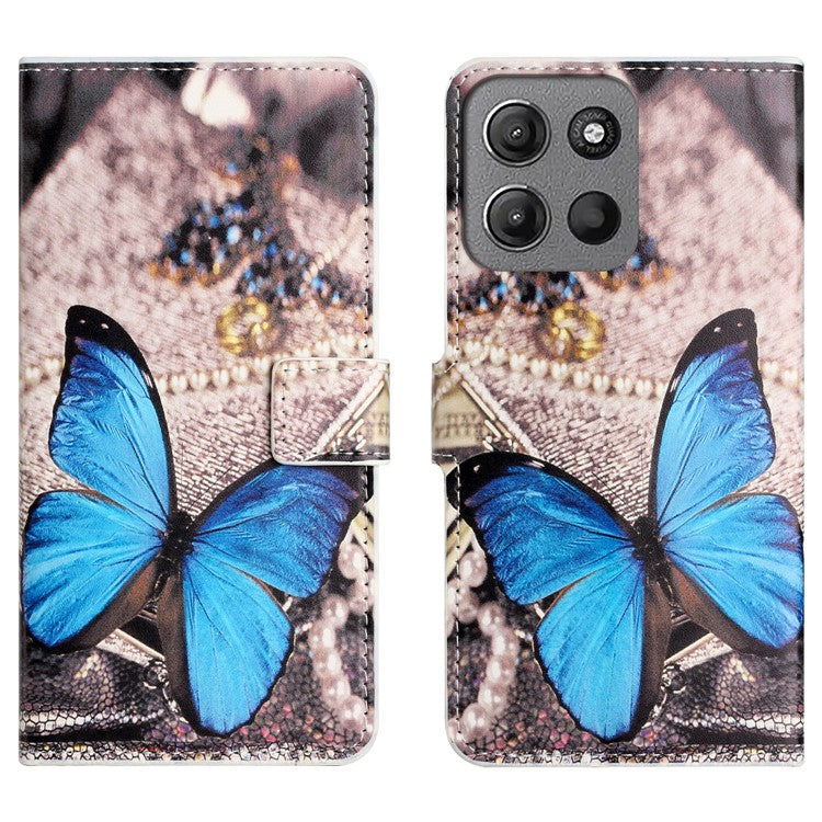 For Motorola Moto G15 4G  /  G15 Power 4G Case Pattern Print PU Leather Wallet Phone Cover - Blue Butterfly