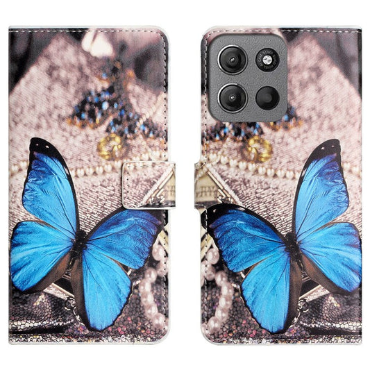For Motorola Moto G15 4G  /  G15 Power 4G Case Pattern Print PU Leather Wallet Phone Cover - Blue Butterfly