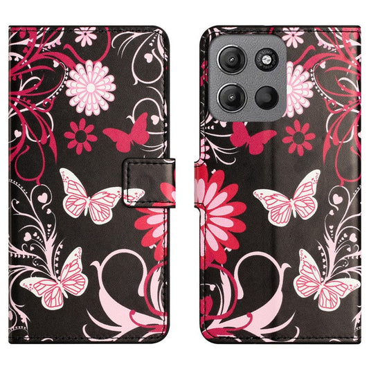 For Motorola Moto G15 4G  /  G15 Power 4G Case Pattern Print PU Leather Wallet Phone Cover - Black Butterfly