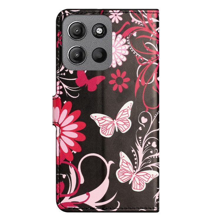For Motorola Moto G15 4G  /  G15 Power 4G Case Pattern Print PU Leather Wallet Phone Cover - Black Butterfly