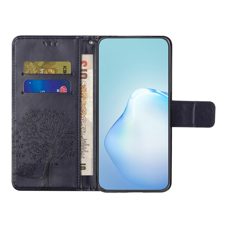 For Motorola Moto G15 4G  /  G15 Power 4G Case PU Leather Owl Tree Imprinted Wallet Phone Cover - Dark Blue