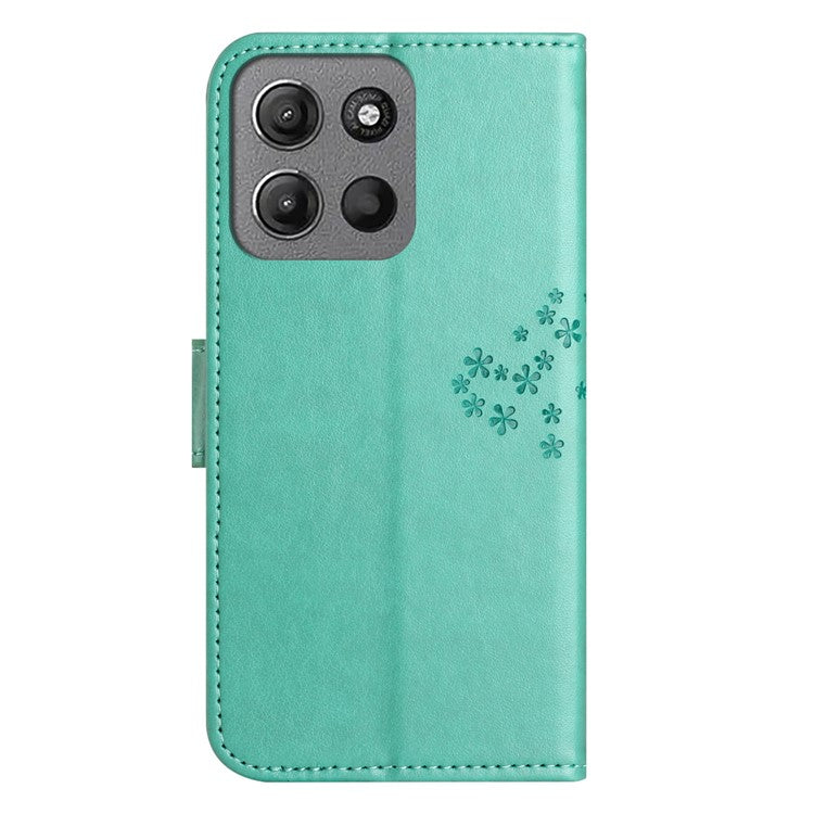 For Motorola Moto G15 4G  /  G15 Power 4G Case PU Leather Owl Tree Imprinted Wallet Phone Cover - Cyan