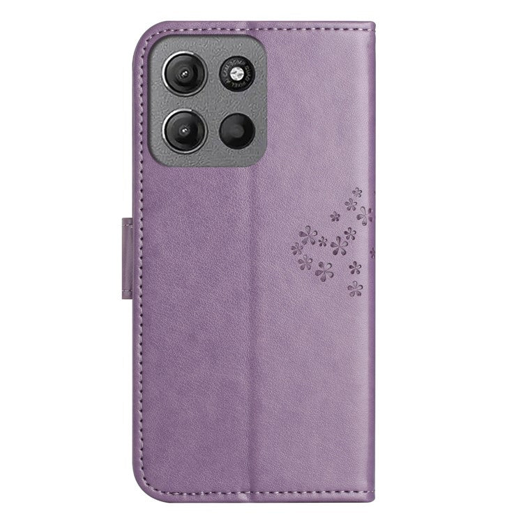 For Motorola Moto G15 4G  /  G15 Power 4G Case PU Leather Owl Tree Imprinted Wallet Phone Cover - Purple