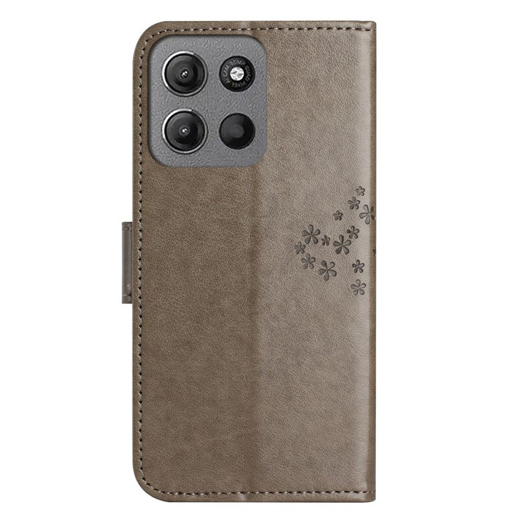 For Motorola Moto G15 4G  /  G15 Power 4G Case PU Leather Owl Tree Imprinted Wallet Phone Cover - Grey