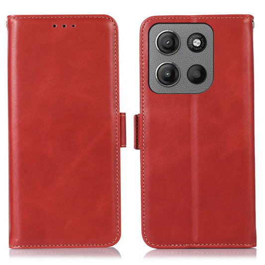 For Motorola Moto G15 4G  /  G05 4G Case RFID Blocking Genuine Cow Leather Wallet Phone Cover - Red
