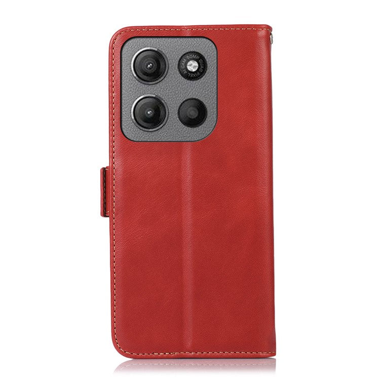 For Motorola Moto G15 4G  /  G05 4G Case RFID Blocking Genuine Cow Leather Wallet Phone Cover - Red