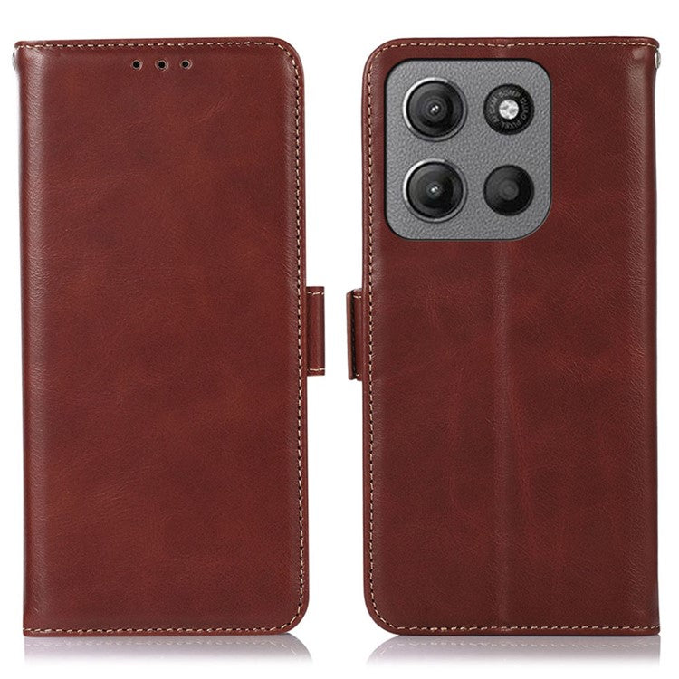 For Motorola Moto G15 4G  /  G05 4G Case RFID Blocking Genuine Cow Leather Wallet Phone Cover - Brown