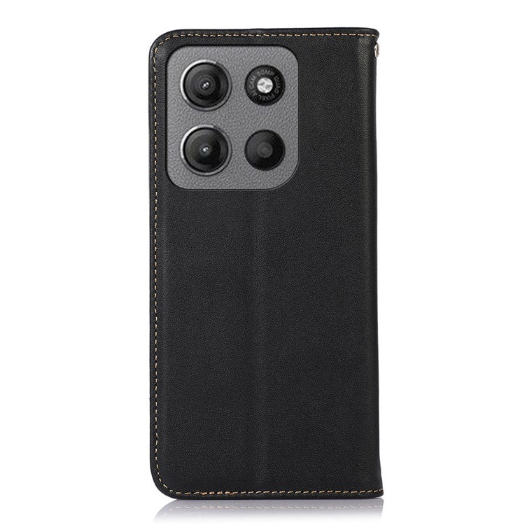 KHAZNEH For Motorola Moto G15 4G  /  G05 4G Case Genuine Cow Leather Wallet Phone Cover Nappa Texture - Black