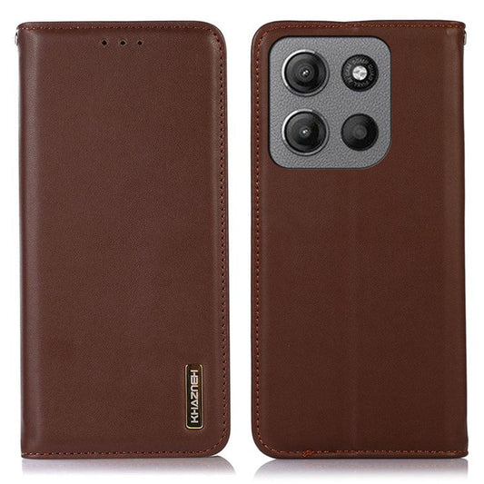 KHAZNEH For Motorola Moto G15 4G  /  G05 4G Case Genuine Cow Leather Wallet Phone Cover Nappa Texture - Brown