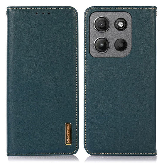 KHAZNEH For Motorola Moto G15 4G  /  G05 4G Case Genuine Cow Leather Wallet Phone Cover Nappa Texture - Green