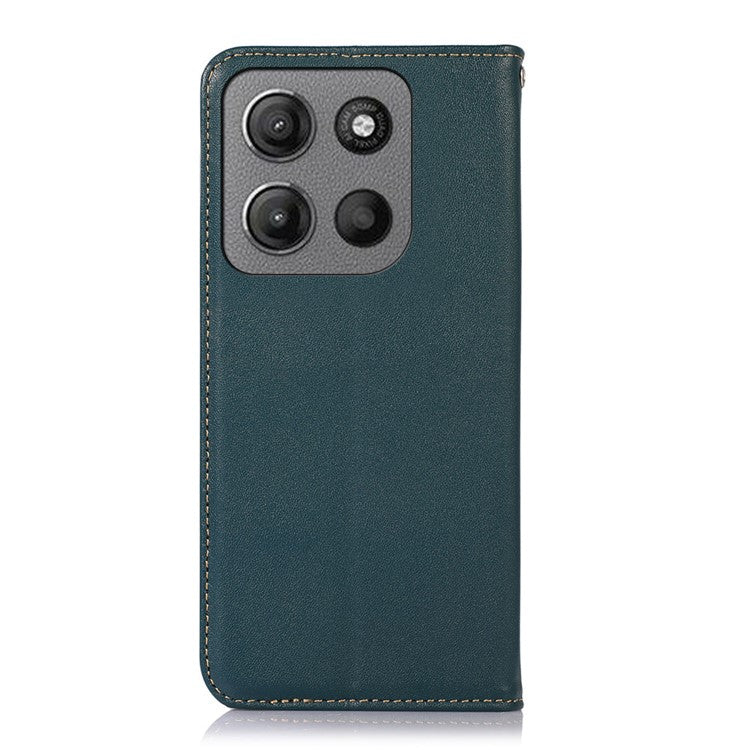 KHAZNEH For Motorola Moto G15 4G  /  G05 4G Case Genuine Cow Leather Wallet Phone Cover Nappa Texture - Green