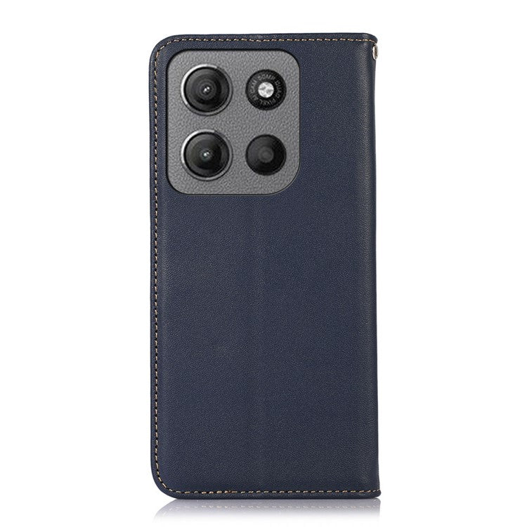 KHAZNEH For Motorola Moto G15 4G  /  G05 4G Case Genuine Cow Leather Wallet Phone Cover Nappa Texture - Blue