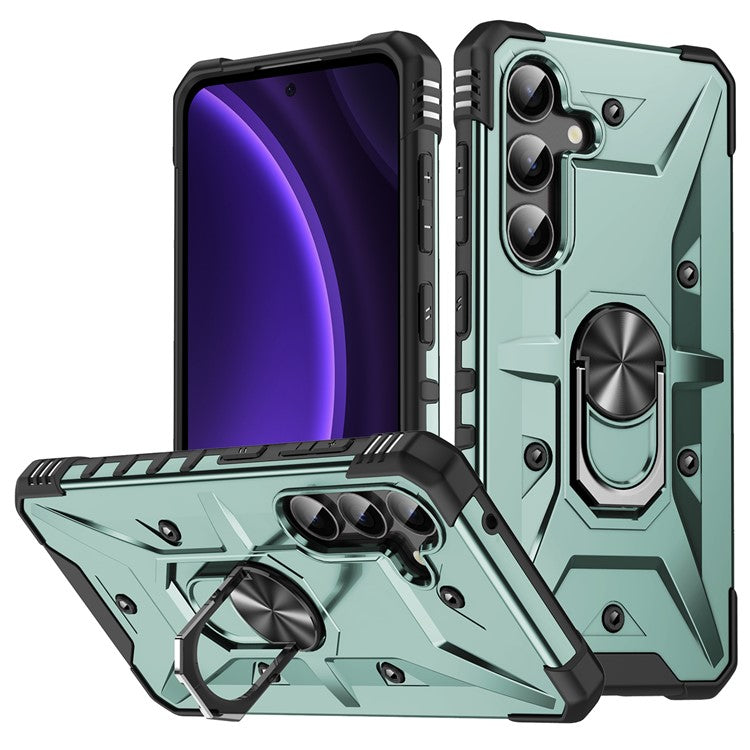 For Samsung Galaxy A26 5G Case PC+ TPU Anti-Drop Phone Cover with Ring Kickstand - Dark Green