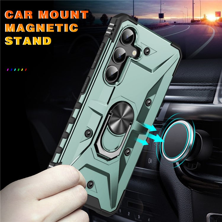 For Samsung Galaxy A26 5G Case PC+ TPU Anti-Drop Phone Cover with Ring Kickstand - Dark Green