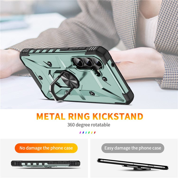 For Samsung Galaxy A26 5G Case PC+ TPU Anti-Drop Phone Cover with Ring Kickstand - Dark Green