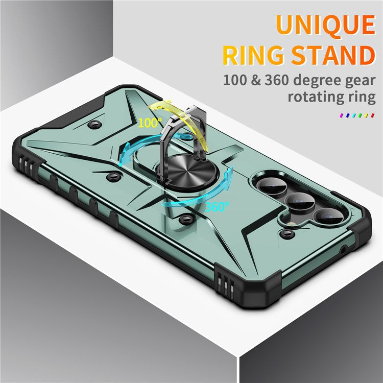 For Samsung Galaxy A26 5G Case PC+ TPU Anti-Drop Phone Cover with Ring Kickstand - Dark Green