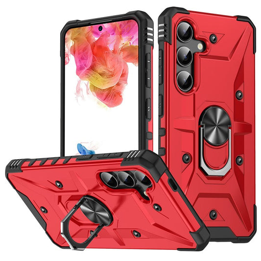 For Samsung Galaxy S25 Case PC+ TPU Anti-Drop Phone Cover with Ring Kickstand - Red