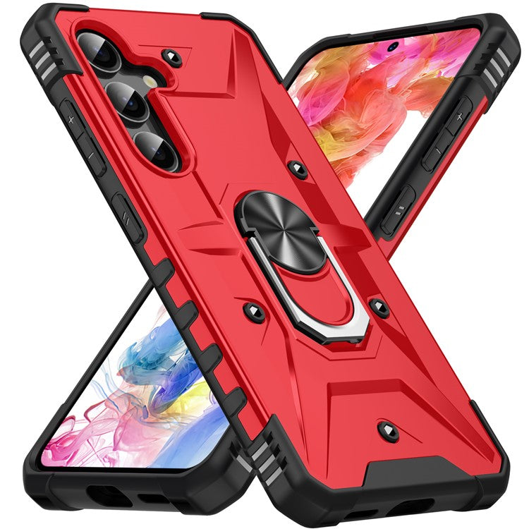 For Samsung Galaxy S25 Case PC+ TPU Anti-Drop Phone Cover with Ring Kickstand - Red