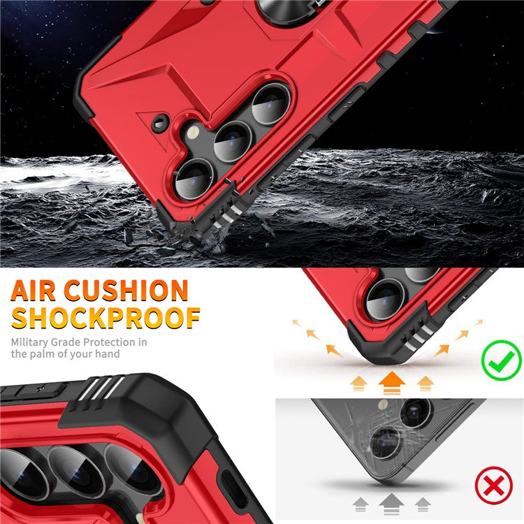 For Samsung Galaxy S25 Case PC+ TPU Anti-Drop Phone Cover with Ring Kickstand - Red