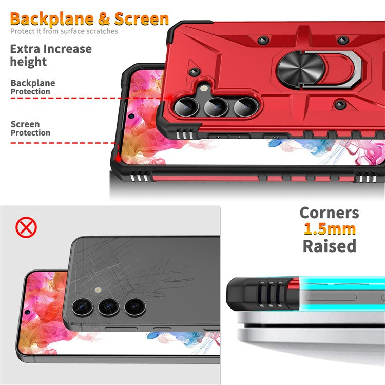 For Samsung Galaxy S25 Case PC+ TPU Anti-Drop Phone Cover with Ring Kickstand - Red