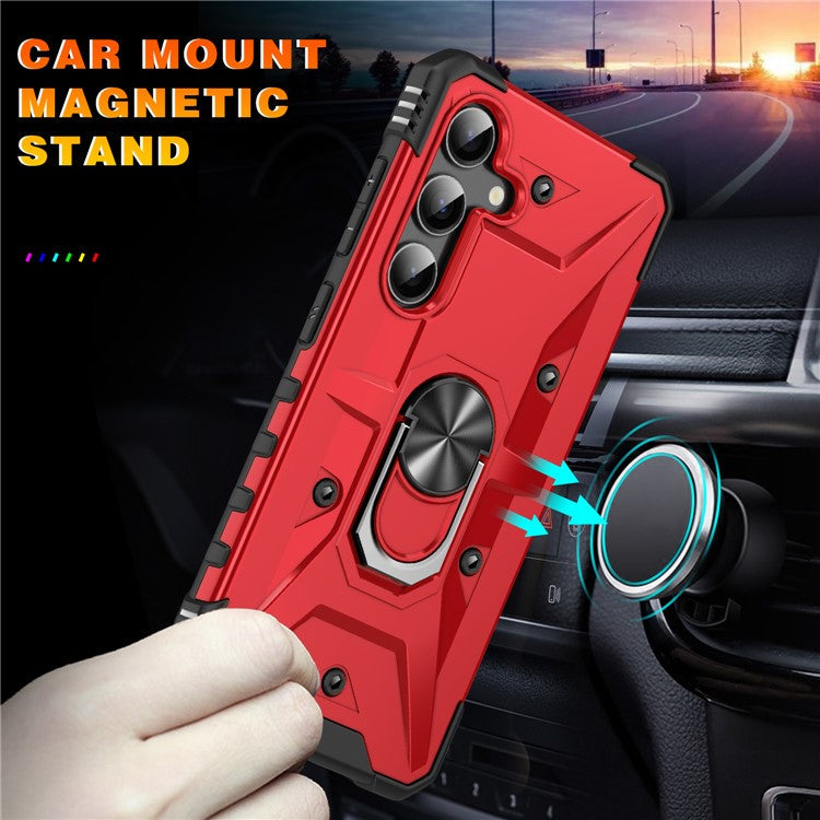 For Samsung Galaxy S25 Case PC+ TPU Anti-Drop Phone Cover with Ring Kickstand - Red