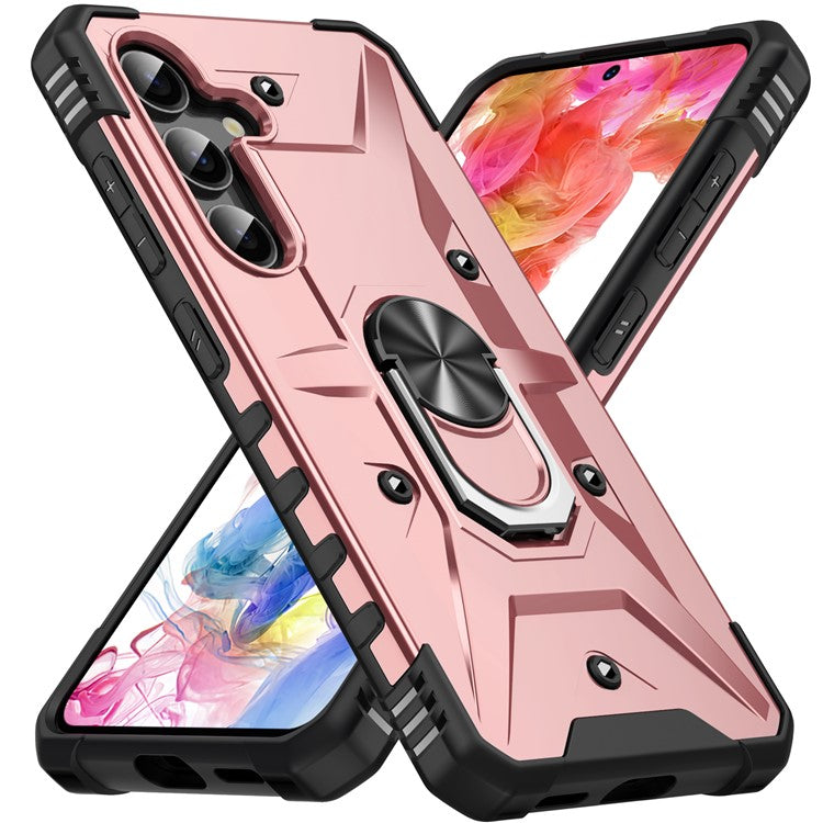 For Samsung Galaxy S25+ Case PC+ TPU Anti-Drop Phone Cover with Ring Kickstand - Rose Gold