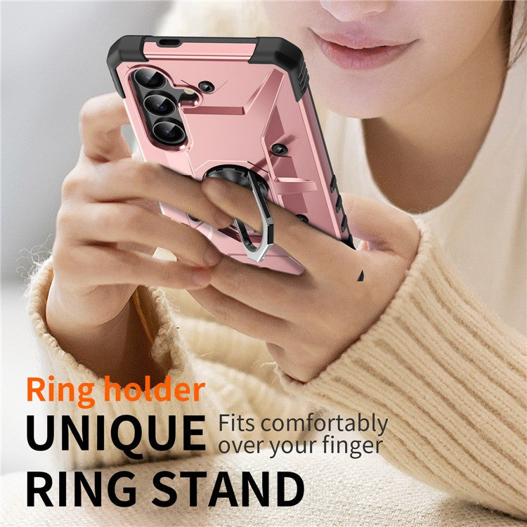 For Samsung Galaxy S25+ Case PC+ TPU Anti-Drop Phone Cover with Ring Kickstand - Rose Gold