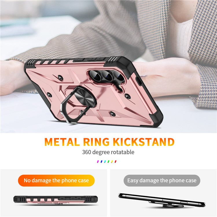 For Samsung Galaxy S25+ Case PC+ TPU Anti-Drop Phone Cover with Ring Kickstand - Rose Gold