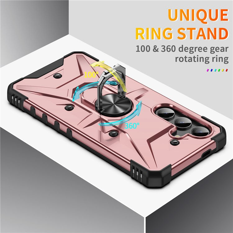 For Samsung Galaxy S25+ Case PC+ TPU Anti-Drop Phone Cover with Ring Kickstand - Rose Gold