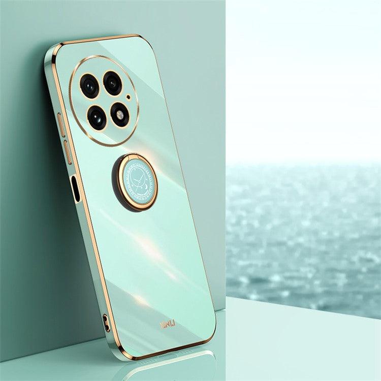 XINLI For OnePlus 13 Case Ring Kickstand Electroplating TPU Phone Cover - Cyan