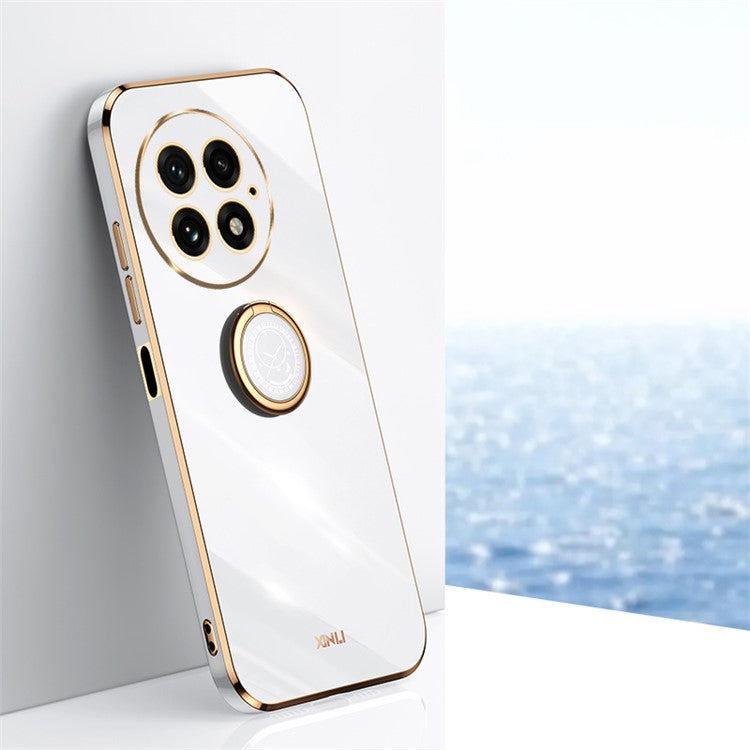 XINLI For OnePlus 13 Case Ring Kickstand Electroplating TPU Phone Cover - White