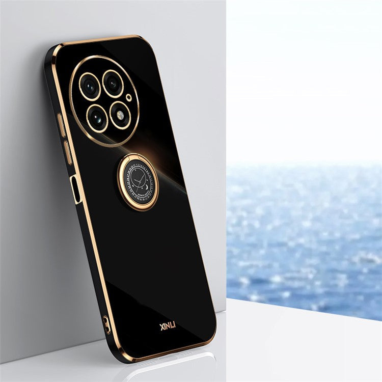 XINLI For OnePlus 13 Case Ring Kickstand Electroplating TPU Phone Cover - Black