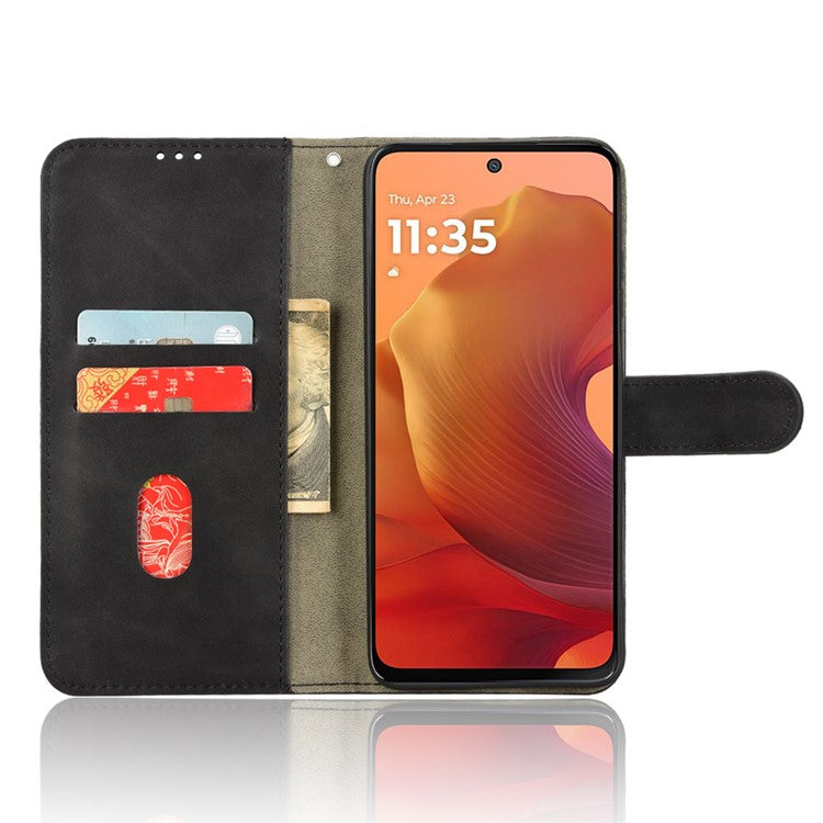 For Motorola Moto G15 4G Leather Case Skin Feel Anti Drop Wallet Flip Phone Cover - Black