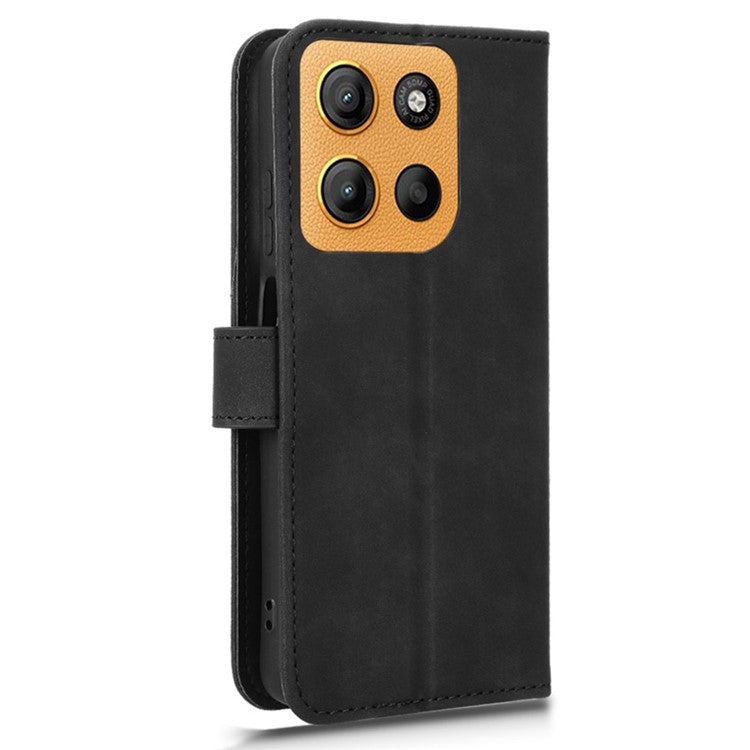 For Motorola Moto G15 4G Leather Case Skin Feel Anti Drop Wallet Flip Phone Cover - Black