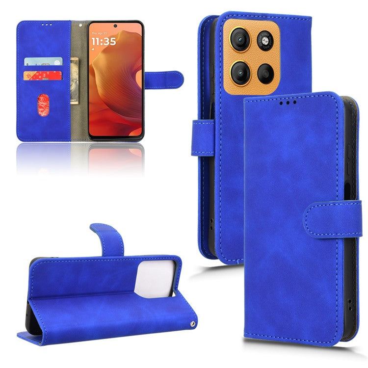 For Motorola Moto G15 4G Leather Case Skin Feel Anti Drop Wallet Flip Phone Cover - Blue