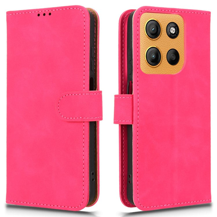 For Motorola Moto G15 4G Leather Case Skin Feel Anti Drop Wallet Flip Phone Cover - Rose