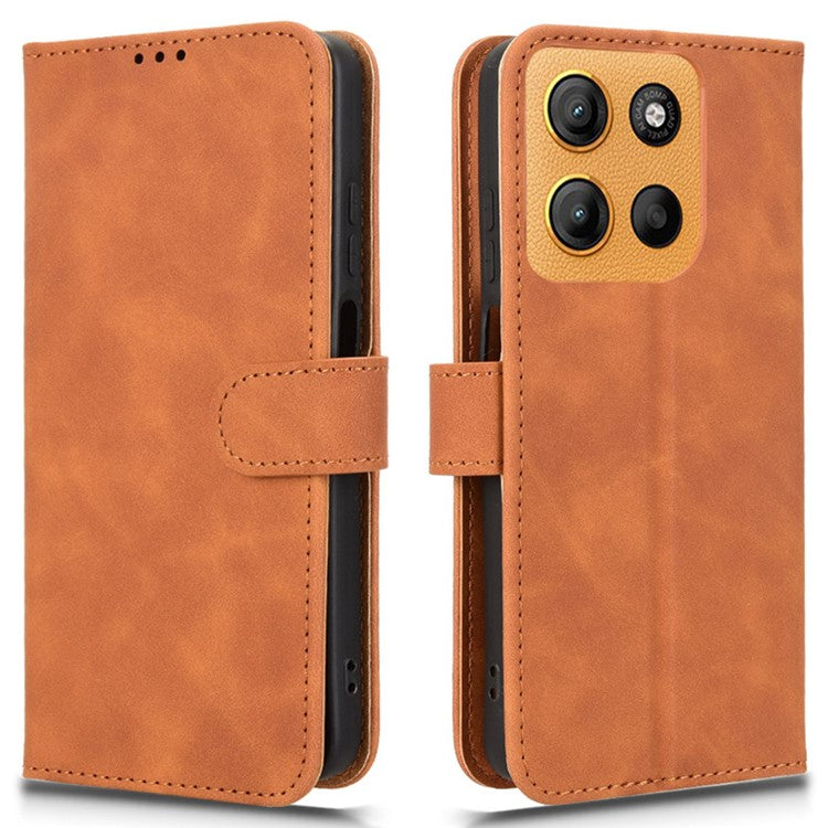 For Motorola Moto G15 4G Leather Case Skin Feel Anti Drop Wallet Flip Phone Cover - Brown