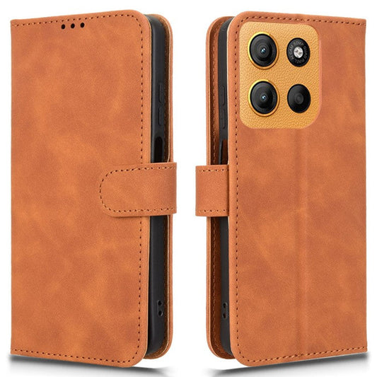 For Motorola Moto G15 4G Leather Case Skin Feel Anti Drop Wallet Flip Phone Cover - Brown