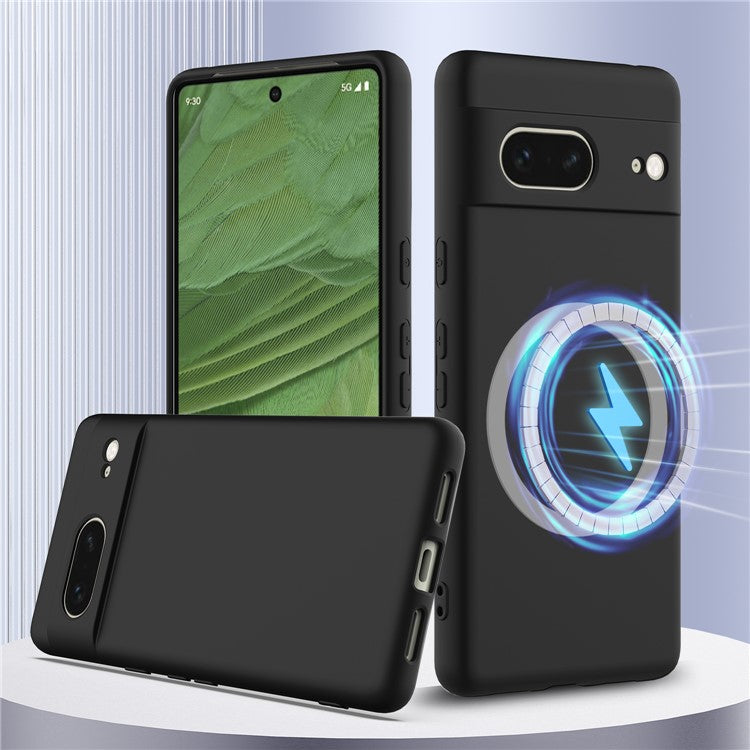 For Google Pixel 7 5G Case Compatible with MagSafe Liquid Silicone Phone Cover with Lanyard - Black