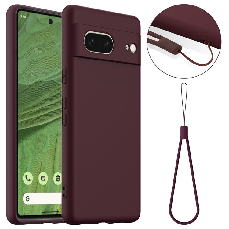 For Google Pixel 7 5G Case Compatible with MagSafe Liquid Silicone Phone Cover with Lanyard - Wine Red