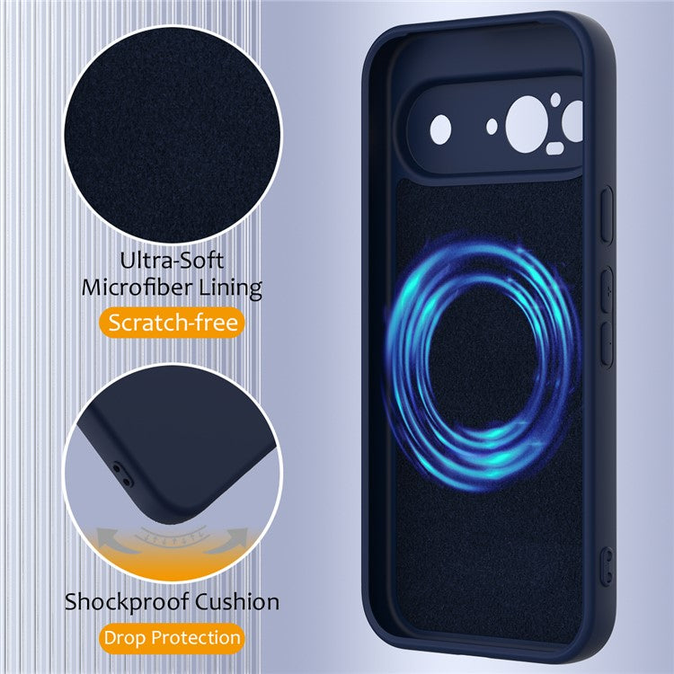 For Google Pixel 9 Case Compatible with MagSafe Liquid Silicone Phone Cover with Lanyard - Dark Blue