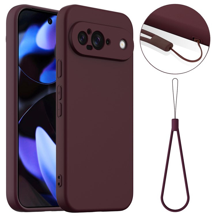 For Google Pixel 9 Case Compatible with MagSafe Liquid Silicone Phone Cover with Lanyard - Wine Red