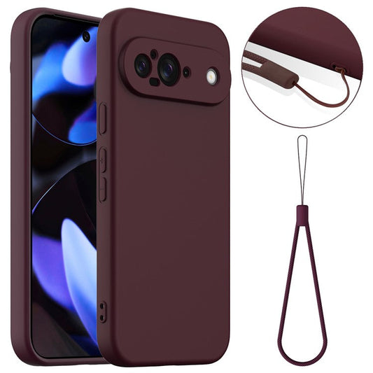For Google Pixel 9 Case Compatible with MagSafe Liquid Silicone Phone Cover with Lanyard - Wine Red