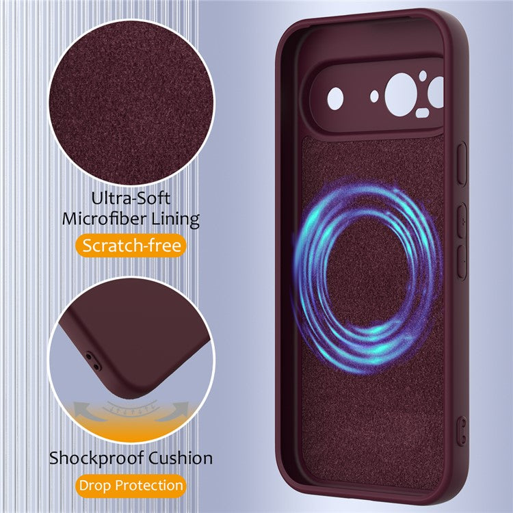 For Google Pixel 9 Case Compatible with MagSafe Liquid Silicone Phone Cover with Lanyard - Wine Red